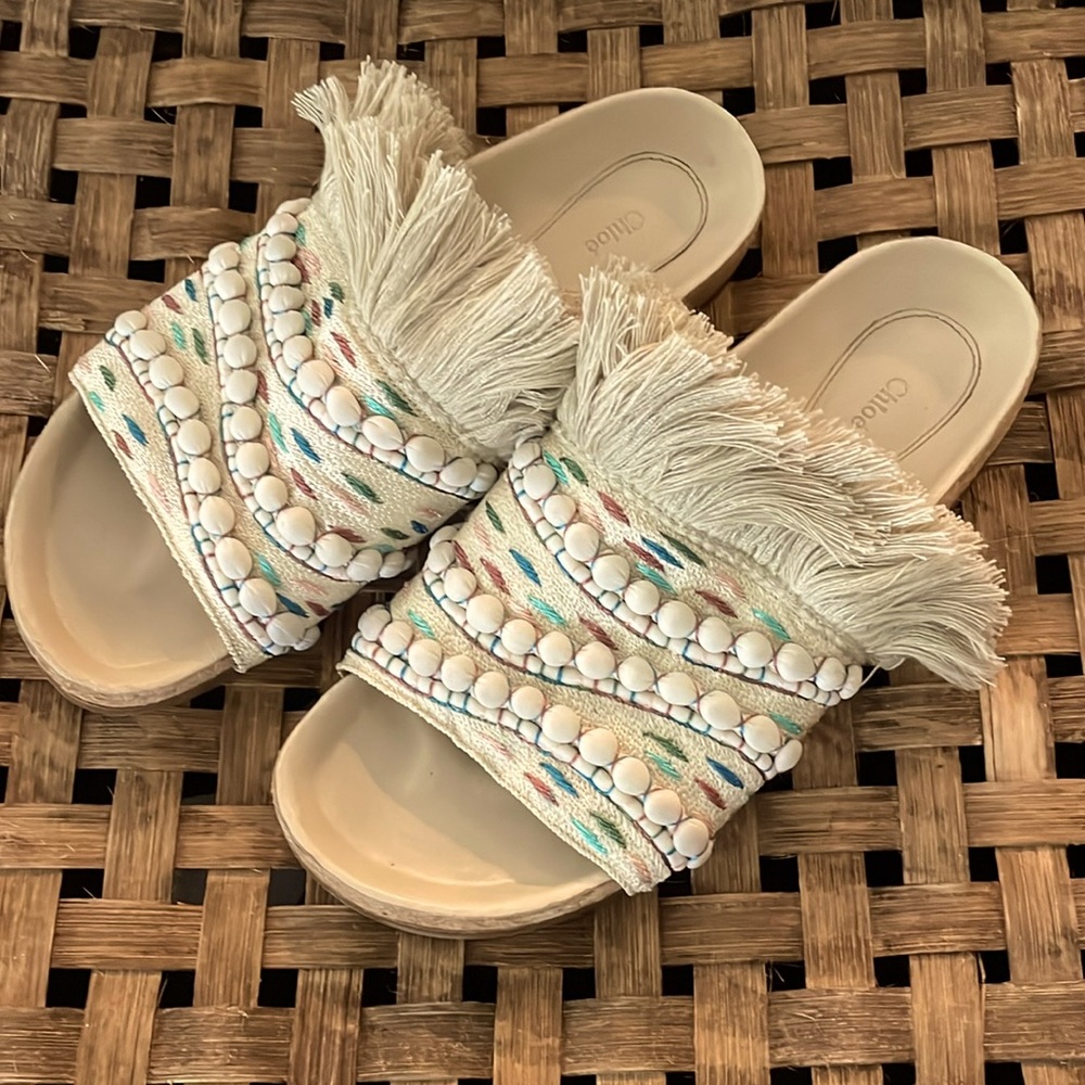 Chloe’ Nolan Tapestry Fringe Slides size 38